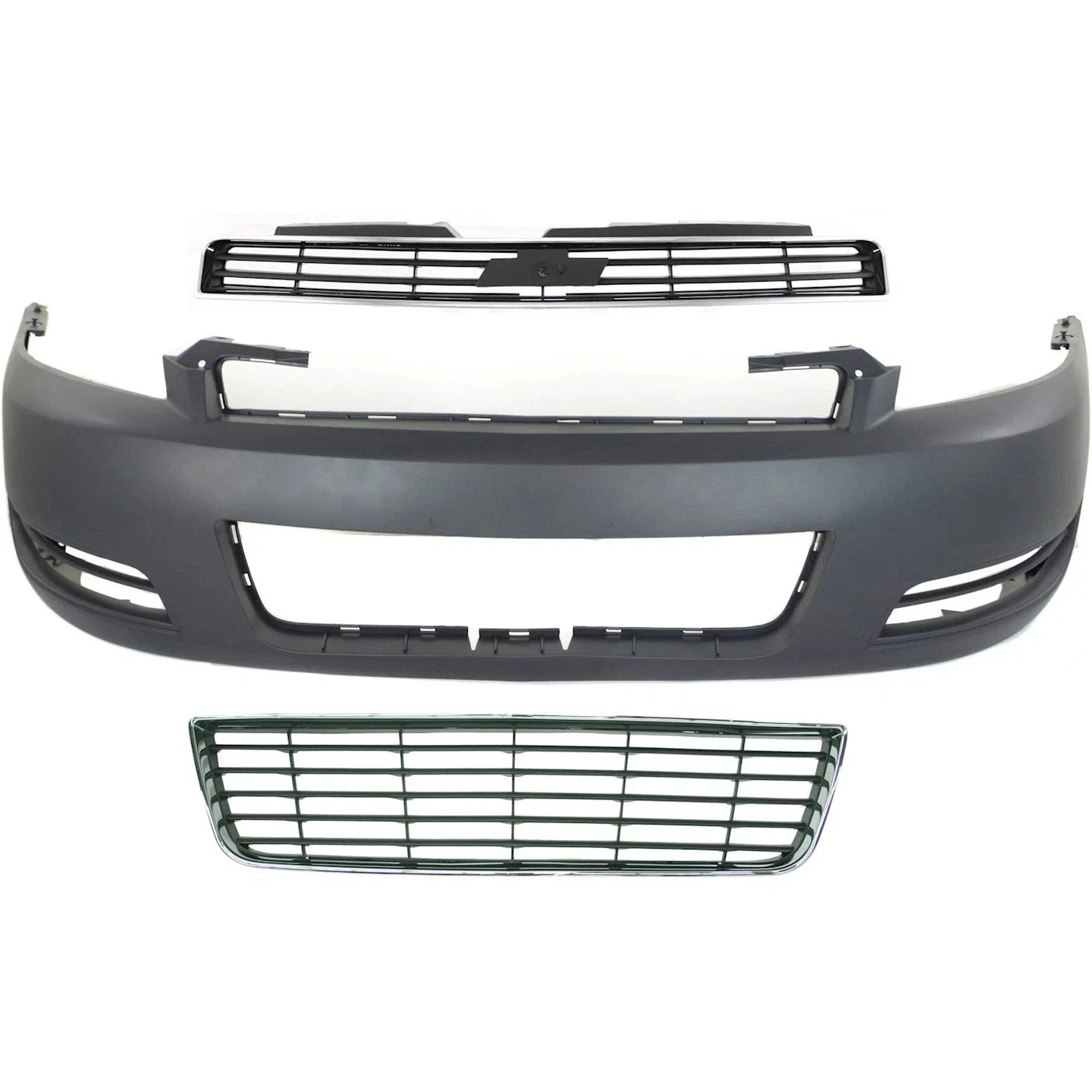 Chevrolet Impala 2006‑2011 Front Bumper Cover Primed 3‑Piece Kit w/ Bumper Grill